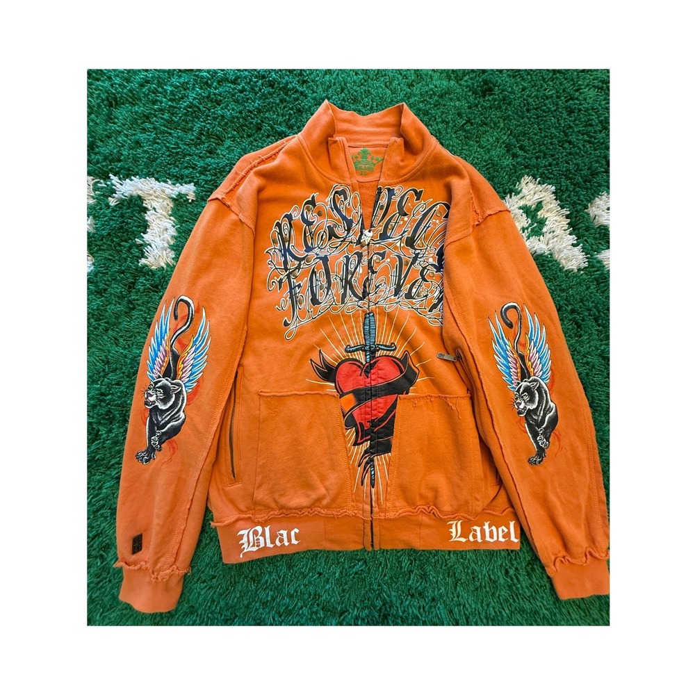 Y2K Blac Label Full Zip Jacket Mens M Orange Excellent Y2K Panther Heart Graphic